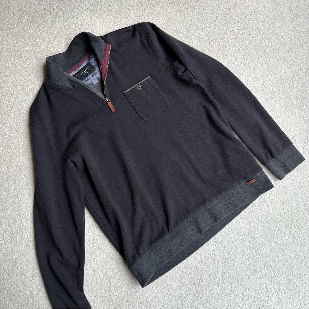 Ted Baker Men’s Sz Small Cotton Blend Navy Grey Quarter Zip Pullover